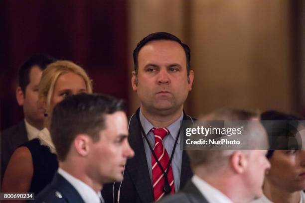 Dan Scavino, White House social media director, was present for President Donald Trump's signing of the Department of Veterans Affairs Accountability...