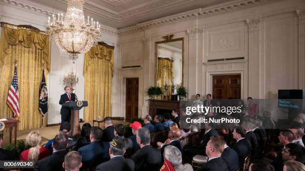 Secretary David Shulkin speaks before President Donald Trump's signing of the Department of Veterans Affairs Accountability and Whistleblower...