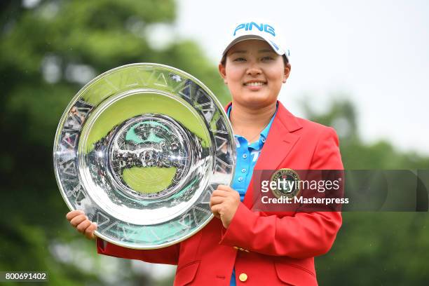 Ai Suzuki of Japan poses with the plate after winning the Earth Mondamin Cup at the Camellia Hills Country Club on June 25, 2017 in Sodegaura, Japan.
