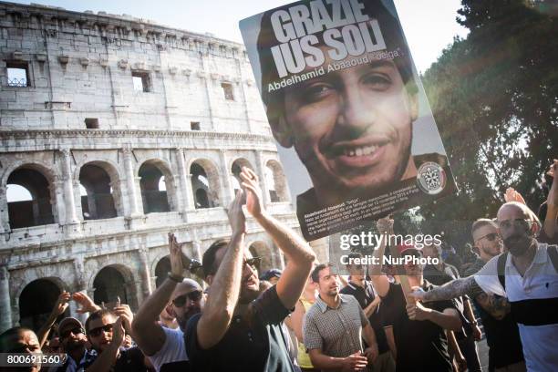 Thousands of members of Italian far-right movement CasaPound from all over Italy march with flags and shout slogans during a demonstration to protest...