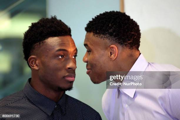 Giannis and Thanasis Antetokounmpo at the Onassis Cultural Centre in Athens, Greece, June 24, 2017. The two brothers discussed about the difficulties...