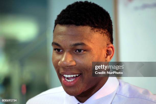 Giannis and Thanasis Antetokounmpo at the Onassis Cultural Centre in Athens, Greece, June 24, 2017. The two brothers discussed about the difficulties...