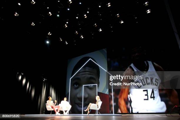 Giannis and Thanasis Antetokounmpo at the Onassis Cultural Centre in Athens, Greece, June 24, 2017. The two brothers discussed about the difficulties...