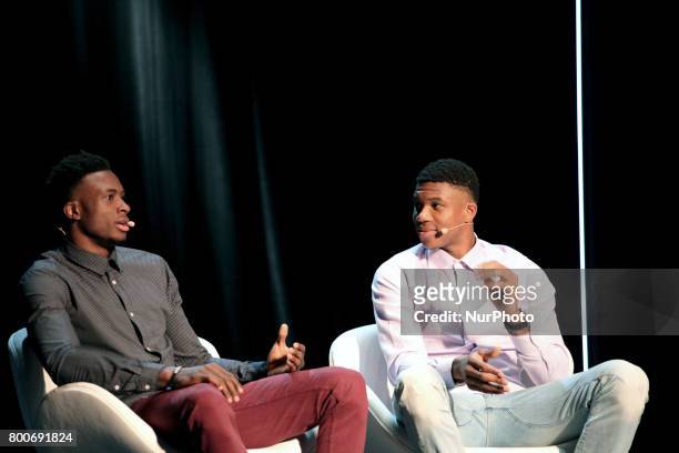 Giannis and Thanasis Antetokounmpo at the Onassis Cultural Centre in Athens, Greece, June 24, 2017. The two brothers discussed about the difficulties...