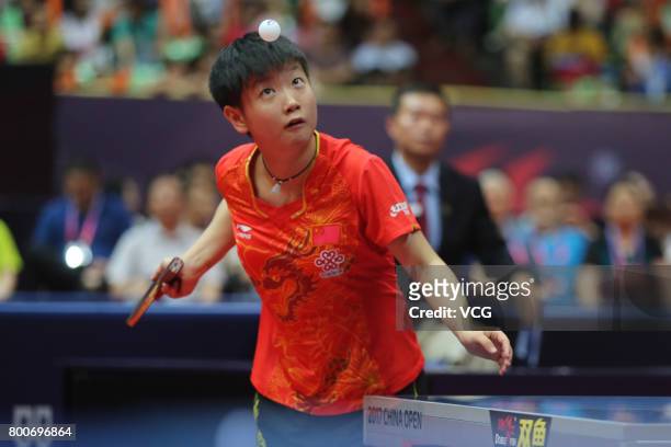 Sun Yingsha of China competes against Ding Ning of China during the Women's singles final match of 2017 ITTF World Tour China Open at Sichuan...