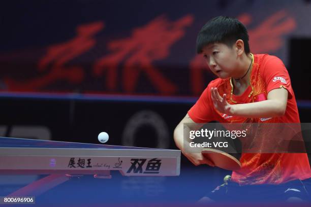 Sun Yingsha of China competes against Ding Ning of China during the Women's singles final match of 2017 ITTF World Tour China Open at Sichuan...