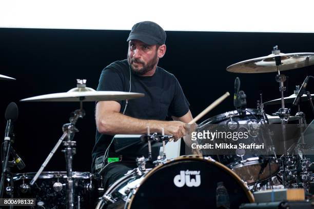 Drummer Dan Konopka of OK Go performs at ID10T festival at Shoreline Amphitheatre on June 24, 2017 in Mountain View, California.