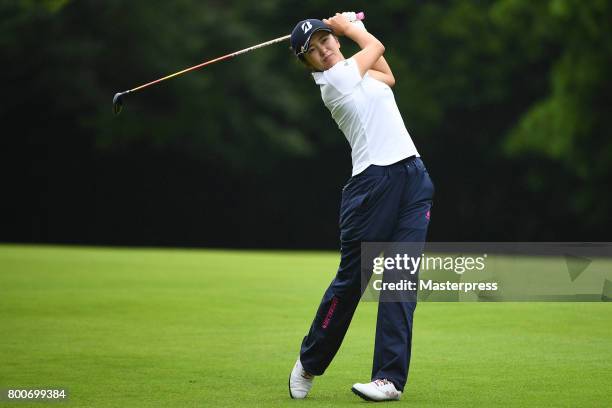 Kotone Hori of Japan shots during the final round of the Earth Mondamin Cup at the Camellia Hills Country Club on June 25, 2017 in Sodegaura, Japan.