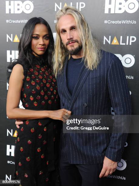 Actress Zoe Saldana and Marco Perego arrive at the NALIP 2017 Latino Media Awards at The Ray Dolby Ballroom at Hollywood & Highland Center on June...