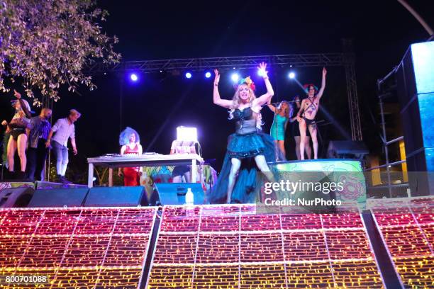 Demonstrators from the collective Ltbgi stroll through Seville, Spain on June 24, 2017. The annual pride of LGTBI in Seville was celebrated with the...