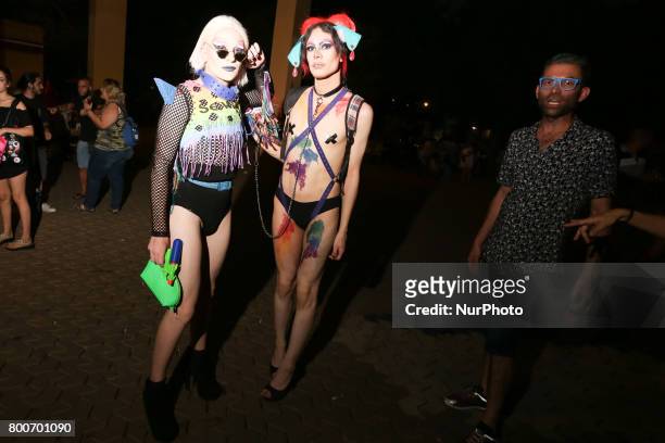 Demonstrators from the collective Ltbgi stroll through Seville, Spain on June 24, 2017. The annual pride of LGTBI in Seville was celebrated with the...