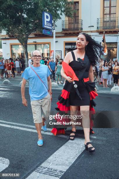 Demonstrators from the collective Ltbgi stroll through Seville, Spain on June 24, 2017. The annual pride of LGTBI in Seville was celebrated with the...