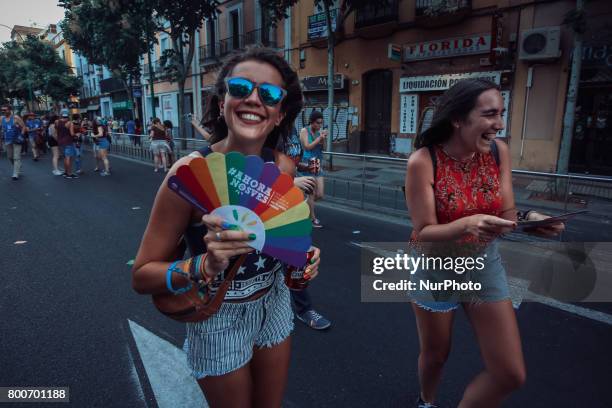 Demonstrators from the collective Ltbgi stroll through Seville, Spain on June 24, 2017. The annual pride of LGTBI in Seville was celebrated with the...