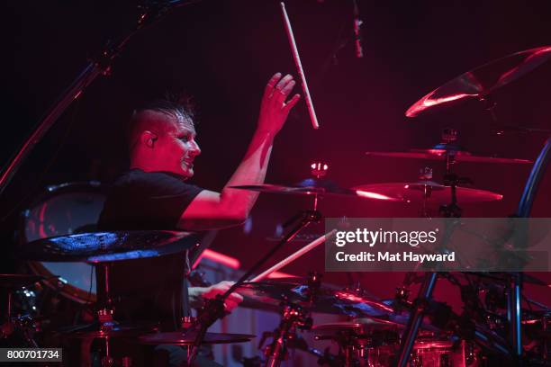 Ray Luzier of Korn performs on stage during the Pain In The Grass music festival hosted by 99.9 KISW at White River Amphitheatre on June 24, 2017 in...