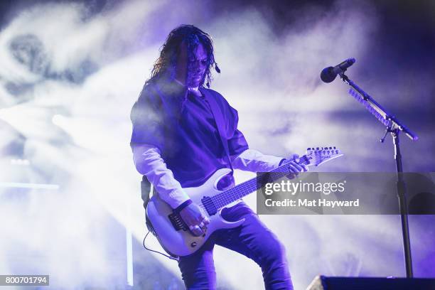 James Shaffer of Korn performs on stage during the Pain In The Grass music festival hosted by 99.9 KISW at White River Amphitheatre on June 24, 2017...