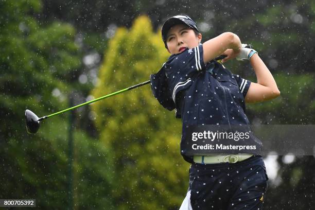 Ha-Neul Kim of South Korea hits her tee shot on the 6th hole during the final round of the Earth Mondamin Cup at the Camellia Hills Country Club on...