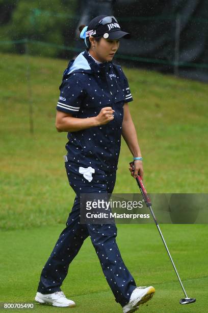 Ha-Neul Kim of South Korea celebrates during the final round of the Earth Mondamin Cup at the Camellia Hills Country Club on June 25, 2017 in...