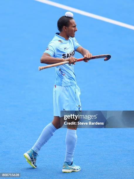 Harjeet Singh of India in action during the 5th/6th place match between India and Canada on day nine of the Hero Hockey World League Semi-Final at...