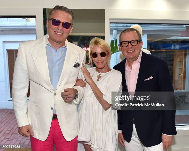Scott Nelson, Lisa Jackson and Alex Papachristidis attend Lisa Jackson & David Chines hosts LJ Cross, Rose & Shopping Party at Copious Row at Copious...