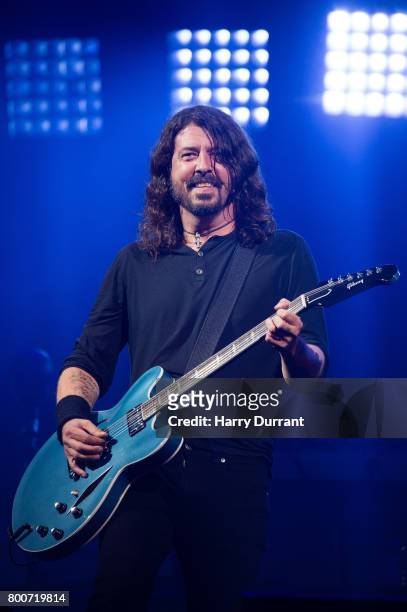 Dave Grohl from the Foo Fighters performs on the Pyramid Stage on day 3 of the Glastonbury Festival 2017 at Worthy Farm, Pilton on June 24, 2017 in...
