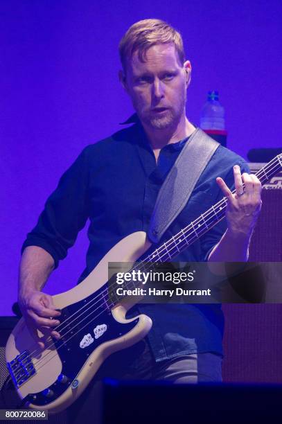 Nate Mendel from the Foo Fighters performs on the Pyramid Stage on day 3 of the Glastonbury Festival 2017 at Worthy Farm, Pilton on June 24, 2017 in...
