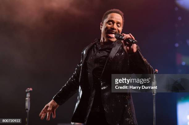 Marlon Jackson from The Jacksons performs on the West Holts Stage on day 3 of the Glastonbury Festival 2017 at Worthy Farm, Pilton on June 24, 2017...