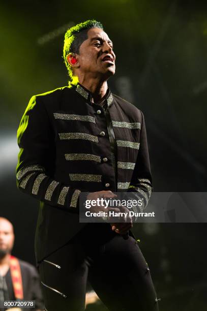 Jermaine Jackson from The Jacksons performs on the West Holts Stage on day 3 of the Glastonbury Festival 2017 at Worthy Farm, Pilton on June 24, 2017...