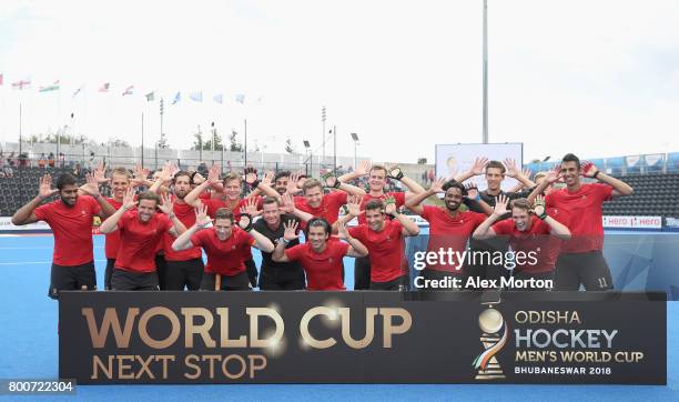 Canada players celebrate World Cup qualification after the 5th/6th place match between India and Canada on day nine of the Hero Hockey World League...