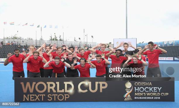 Canada players celebrate World Cup qualification after the 5th/6th place match between India and Canada on day nine of the Hero Hockey World League...