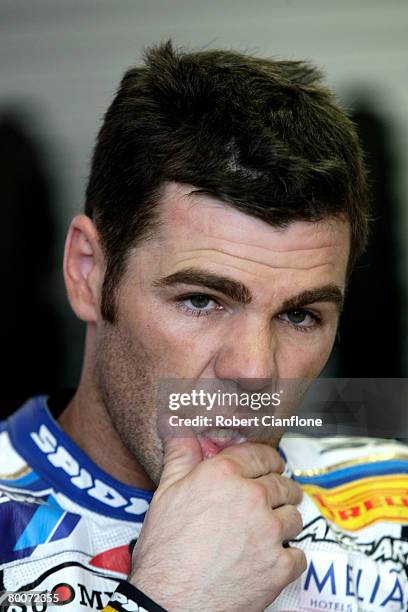 Roberto Rolfo of Italy and Hanspree Honda Althea prepares for the Superpole qualifying session for round two of the Superbike World Championship at...