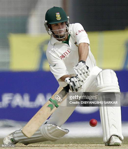South African cricketer Neil McKenzie plays a shot during the second day of the second Test match between Bangladesh and South Africa at The...