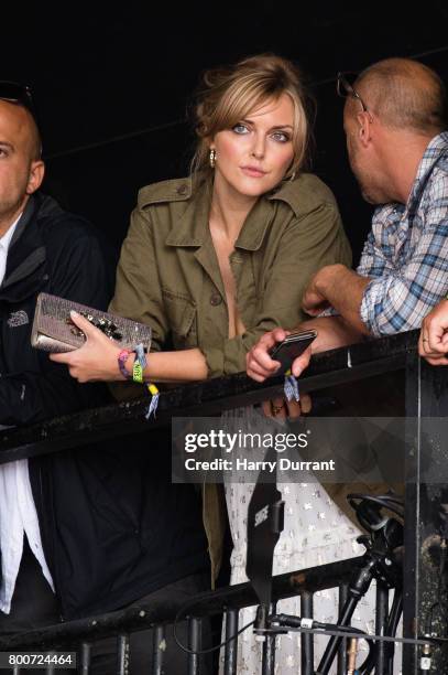 Sophie Dahl watches Jamie Cullum perform on The Pyramid Stage on day 4 of the Glastonbury Festival 2017 at Worthy Farm, Pilton on June 25, 2017 in...