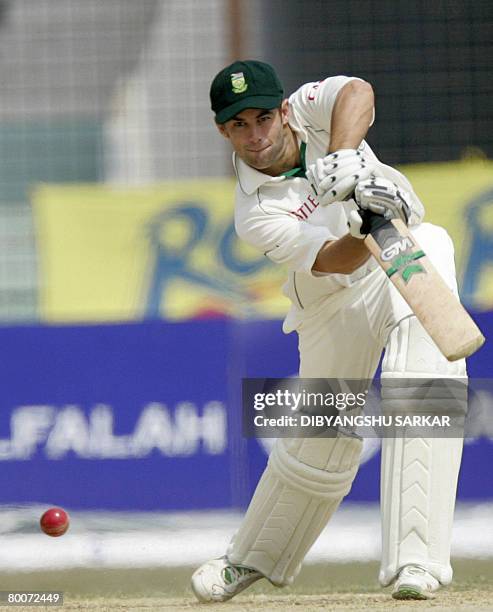 South African cricketer Neil McKenzie plays a shot during the second day of the second Test match between Bangladesh and South Africa at The...