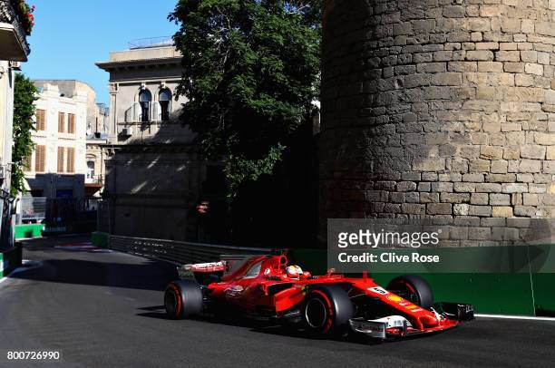 Sebastian Vettel of Germany driving the Scuderia Ferrari SF70H on track during the Azerbaijan Formula One Grand Prix at Baku City Circuit on June 25,...