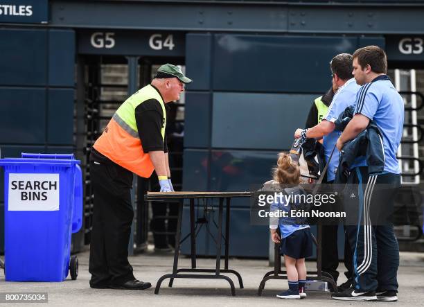 Dublin , Ireland - 25 June 2017; A general view of a Dublin supporters having their bags checked before entering the stadium ahead of the Leinster...