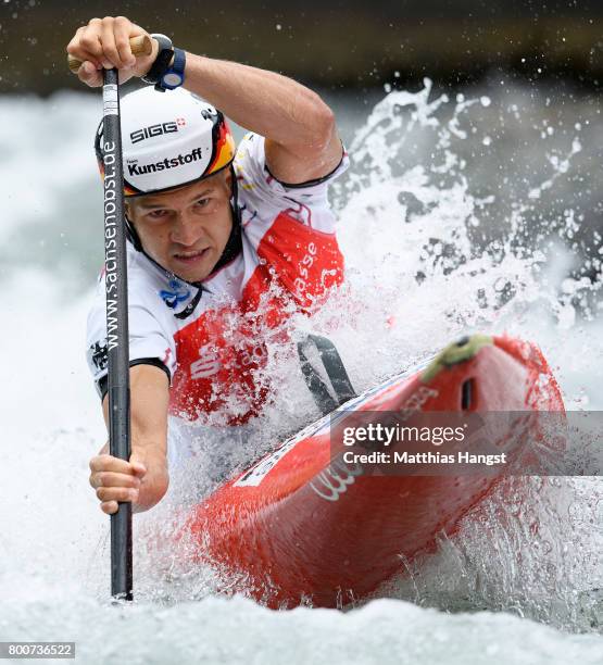 Franz Anton of germany competes during the Canoe Single Men's Semi-final of the ICF Canoe Slalom World Cup on June 25, 2017 in Augsburg, Germany.