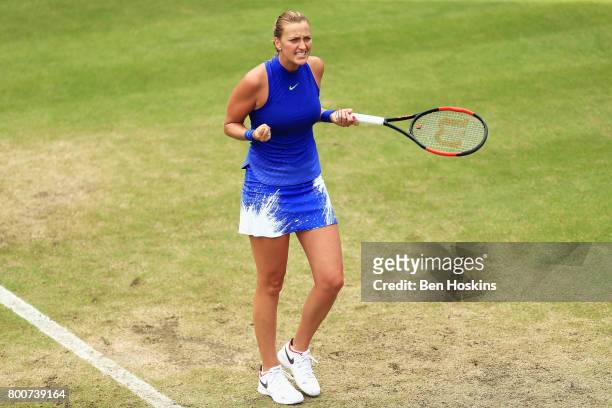Petra Kvitova of the Czech Republic celebrates victory after the Women's Singles final match against Ashleigh Barty on day seven of the Aegon Classic...
