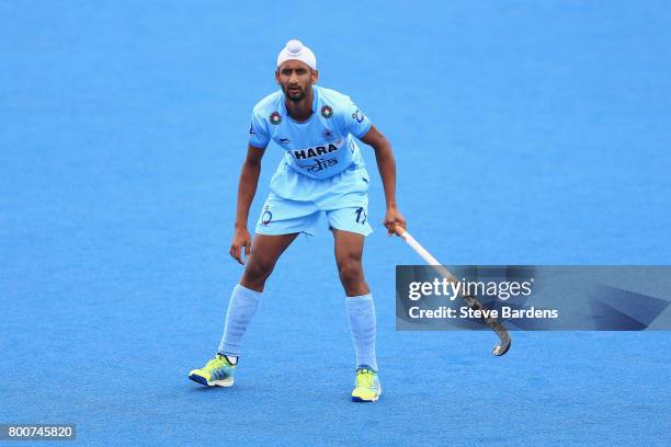 Mandeep Singh of India in action during the 5th/6th place match between India and Canada on day nine of the Hero Hockey World League Semi-Final at...