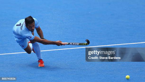 Harmanpreet Singh of India in action during the 5th/6th place match between India and Canada on day nine of the Hero Hockey World League Semi-Final...