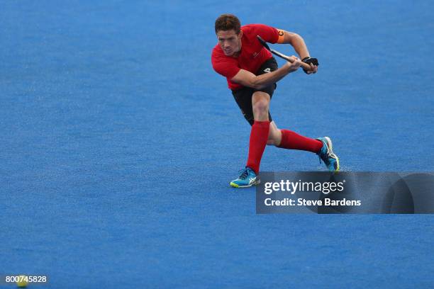Scott Tupper of Canada in action during the 5th/6th place match between India and Canada on day nine of the Hero Hockey World League Semi-Final at...