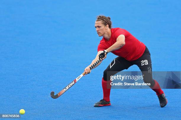 Taylor Curran of Canada in action during the 5th/6th place match between India and Canada on day nine of the Hero Hockey World League Semi-Final at...