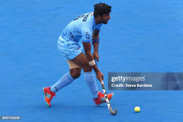 Surender Kumar of India in action during the 5th/6th place match between India and Canada on day nine of the Hero Hockey World League Semi-Final at...