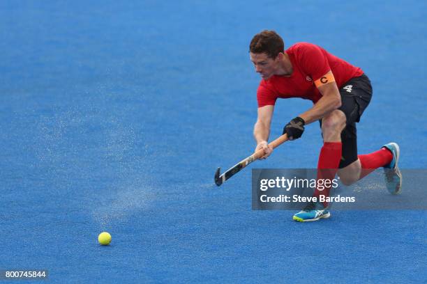 Scott Tupper of Canada in action during the 5th/6th place match between India and Canada on day nine of the Hero Hockey World League Semi-Final at...