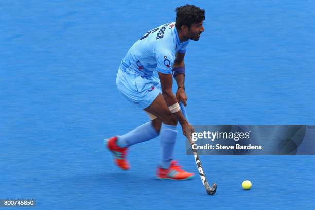 Surender Kumar of India in action during the 5th/6th place match between India and Canada on day nine of the Hero Hockey World League Semi-Final at...
