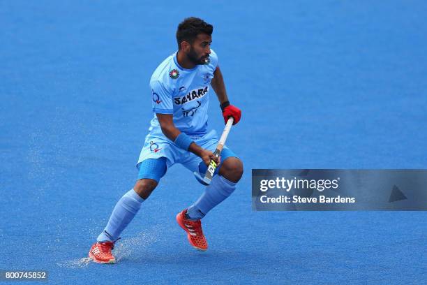 Manpreet Singh of India in action during the 5th/6th place match between India and Canada on day nine of the Hero Hockey World League Semi-Final at...