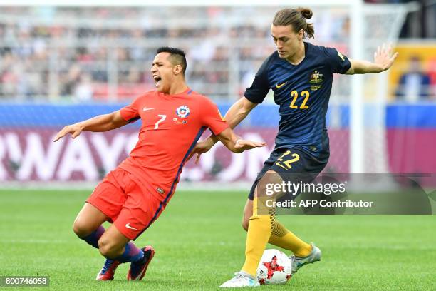 Chile's forward Alexis Sanchez vies with Australia's midfielder Jackson Irvine during the 2017 Confederations Cup group B football match between...