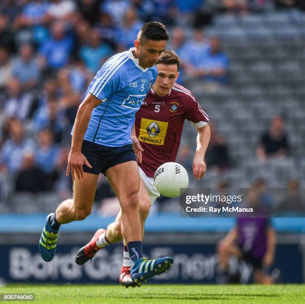 Dublin , Ireland - 25 June 2017; Niall Scully of Dublin in action against Mark McCallon of Westmeath during the Leinster GAA Football Senior...