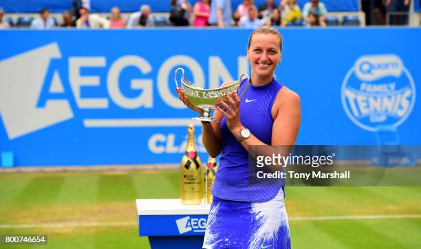 Petra Kvitova of Czech Republic poses with the Maud Watson Trophy after winning the final of the Aegon Classic Birmingham Final at Edgbaston Priory...