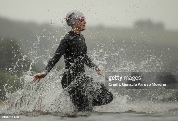 An athlete compete during the swimming course of the Ironman 70.3 UK Exmoor at Wimbleball Lake on June 25, 2017 in Somerset, United Kingdom.