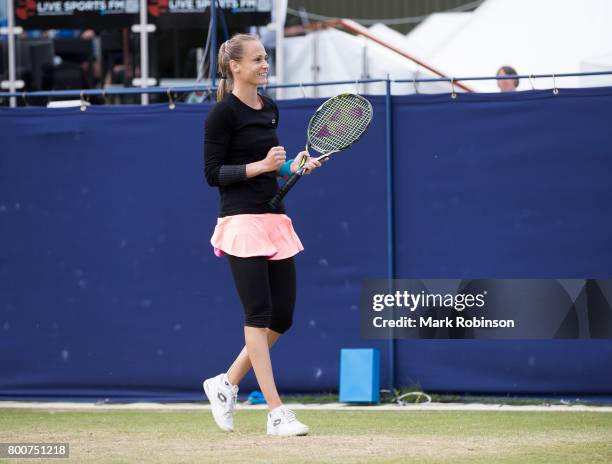 Magdalena Rybarikova of Russia celebrates winning the womens's singles final on June 25, 2017 in Ilkley, England.